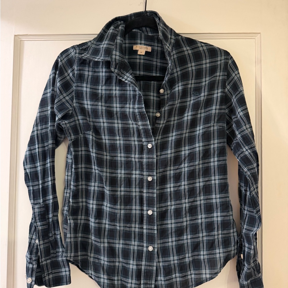 Burberry Boys Medium Navy and Light Blue Plaid Button-Down Shirt